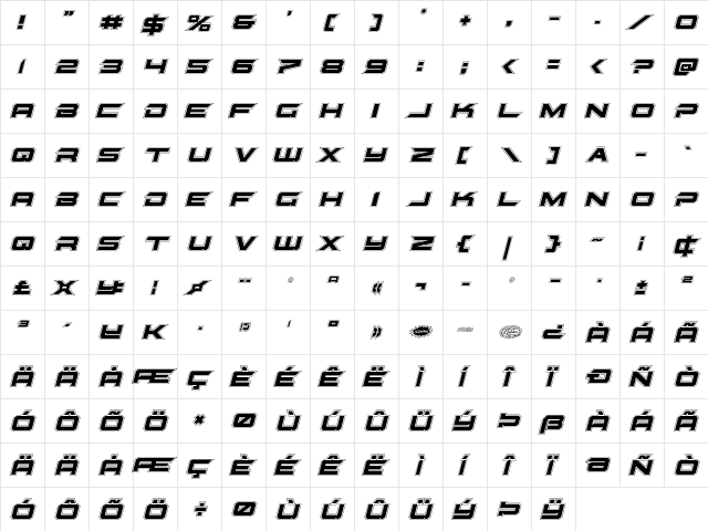 Gypsy Killer Academy Italic Italic  glyph index