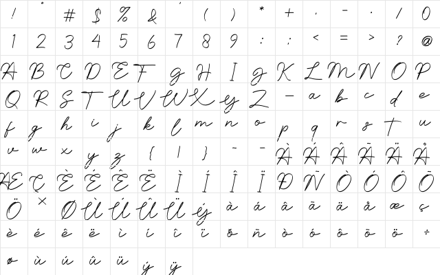Namina Sucilia Regular  glyph index