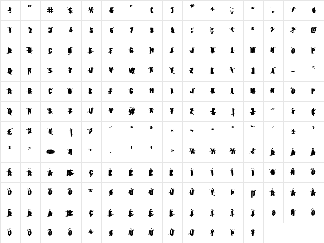 Earthshake Bold Bold  glyph index