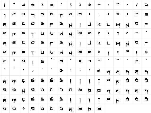 RoadTest + Regular  glyph index