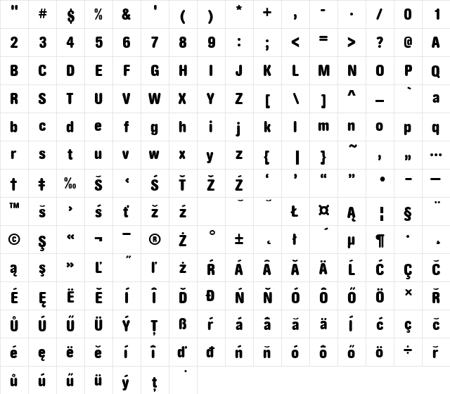 AcciuBucRouDEEBolCon Regular  glyph index