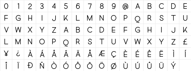 Quick Regular  glyph index