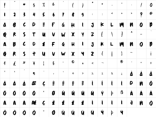 The Absolute Brush Regular  glyph index