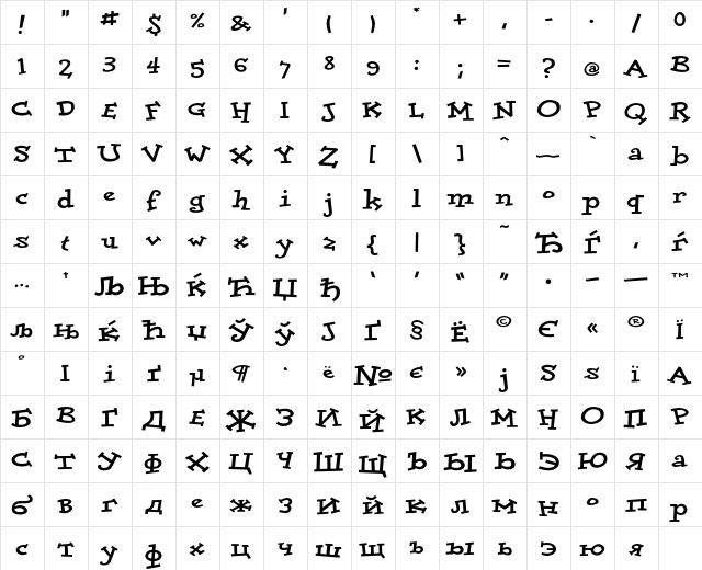 DoloresCyr ExtraBold  glyph index