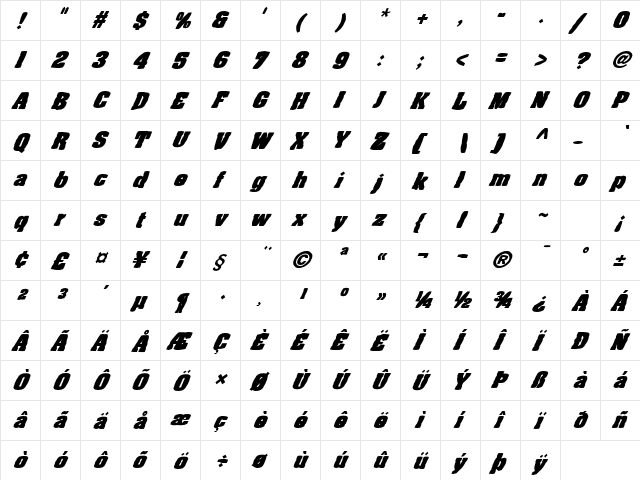 FZ BASIC 52 MANGLED ITALIC Normal  glyph index