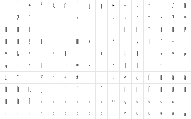 Chasline Regular  glyph index
