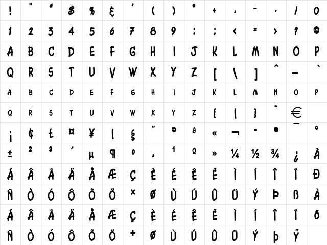 ChasmThin Bold  glyph index