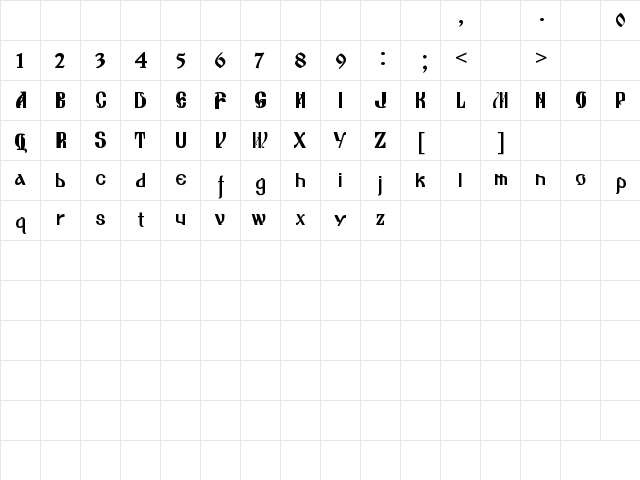 LazovBold Regular  glyph index