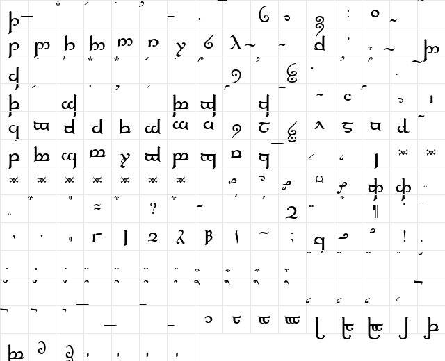 Tengwar Elfica Regular  glyph index