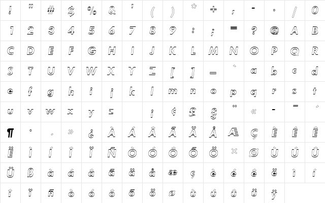 FuturaTDemOblOu1 Regular  glyph index