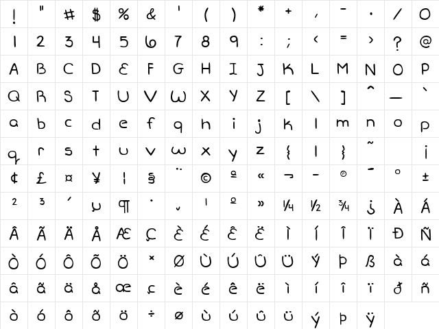 Mustard Regular  glyph index