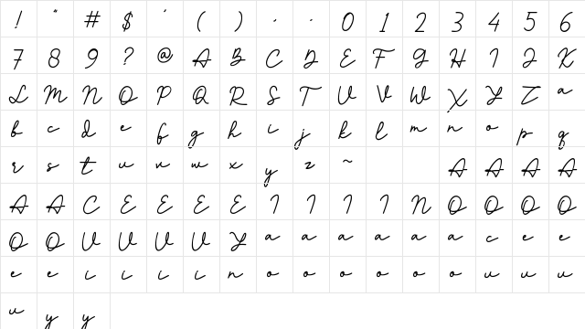 Thea Amelia Regular  glyph index