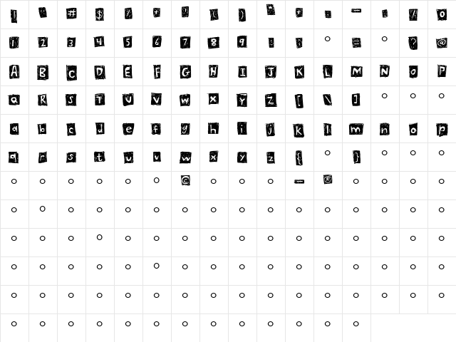 Blockhouse Medium  glyph index