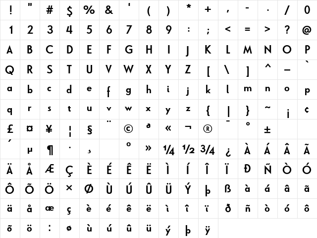 Le Havre Bold Bold  glyph index