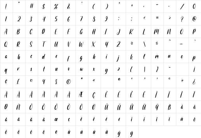 Summer Magic - Demo Regular  glyph index