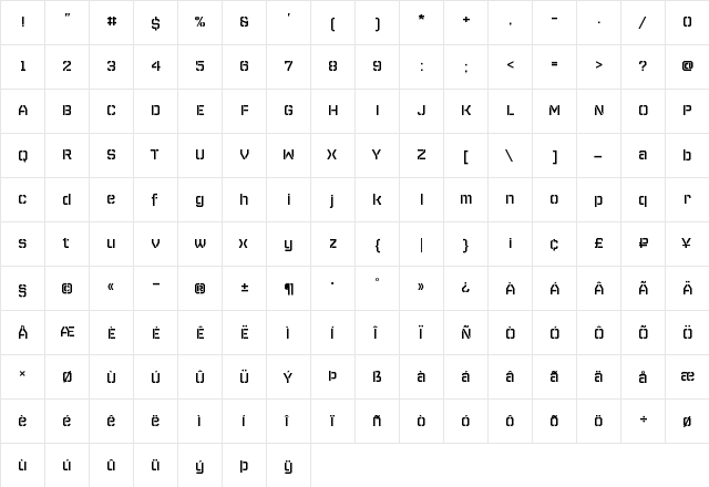 Skipper Stencil Regular  glyph index