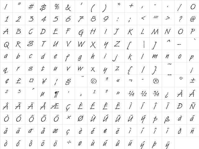DTCVanDijkM25 Regular  glyph index