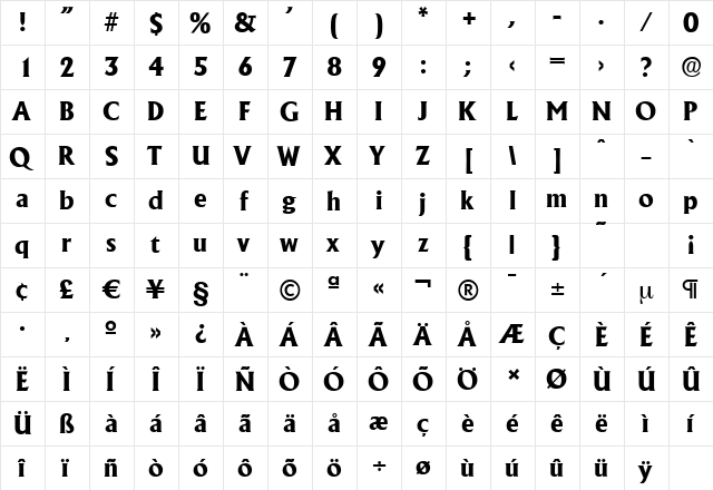 AdelonSerial-Xbold Regular  glyph index