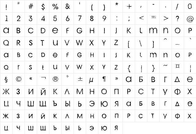 a_AvanteCpsLCBrk Light  glyph index
