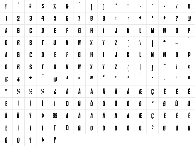 Croteau Regular  glyph index