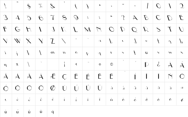 Upp Ea Leftys Regular  glyph index
