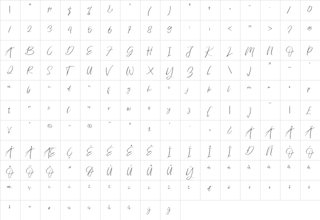 La Vista Regular  glyph index