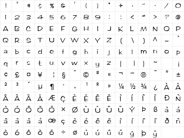 Need Regular  glyph index