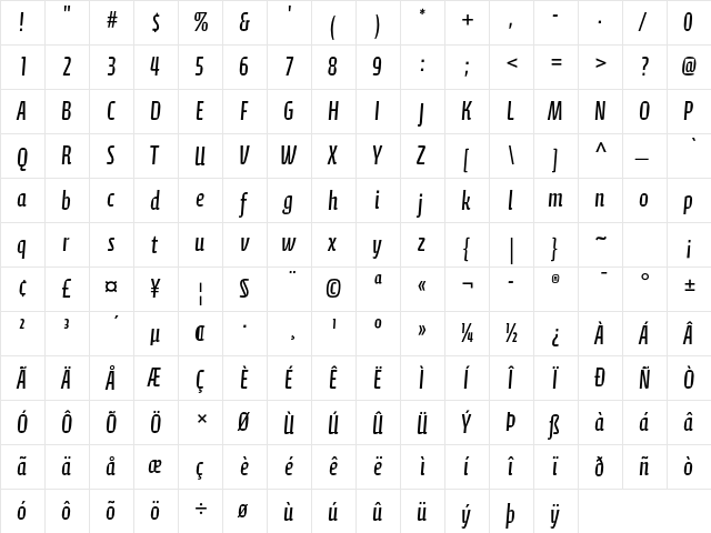 Calcite Pro Regular  glyph index