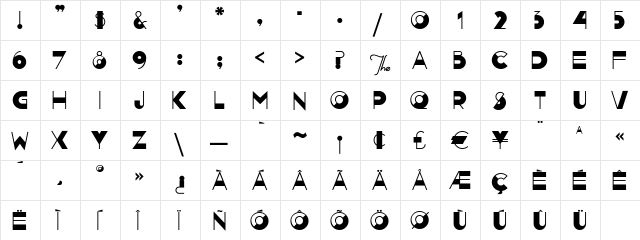 Nightcap Regular  glyph index