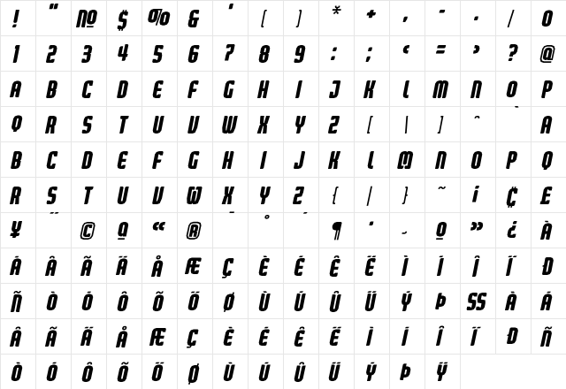 Judgement BlackCondensedItalic  glyph index