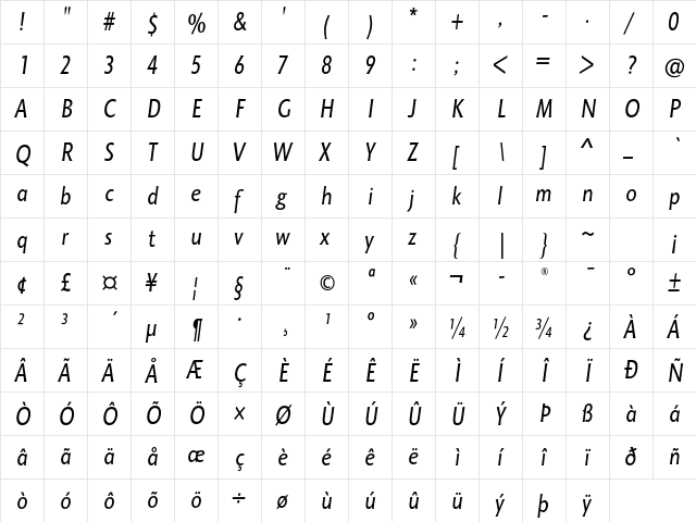 Octone ITC Std Italic  glyph index
