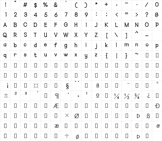 HYTaJa-Medium Regular  glyph index