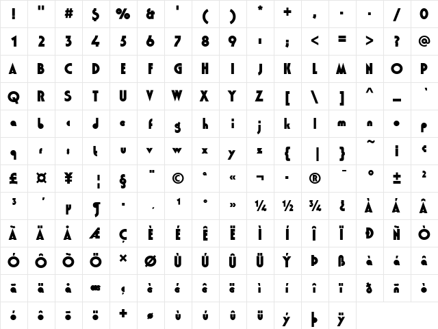 Washington D Black  glyph index