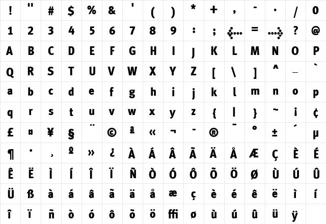 MetroMeta Black  glyph index