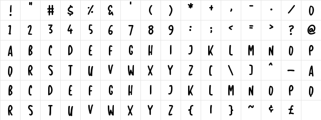 Simply Be Regular  glyph index