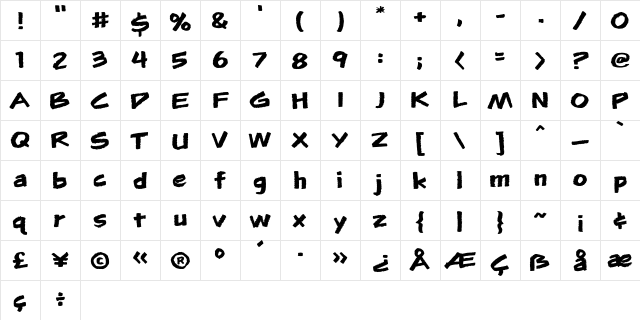 Flunkies BB Regular  glyph index