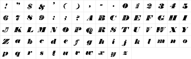 Bullion Italic WF Regular  glyph index