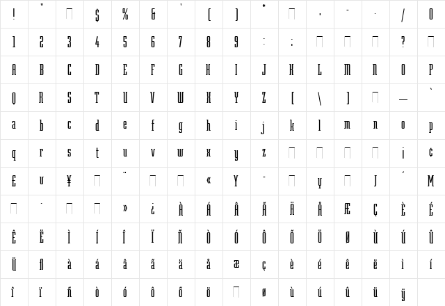 Robotik Regular  glyph index