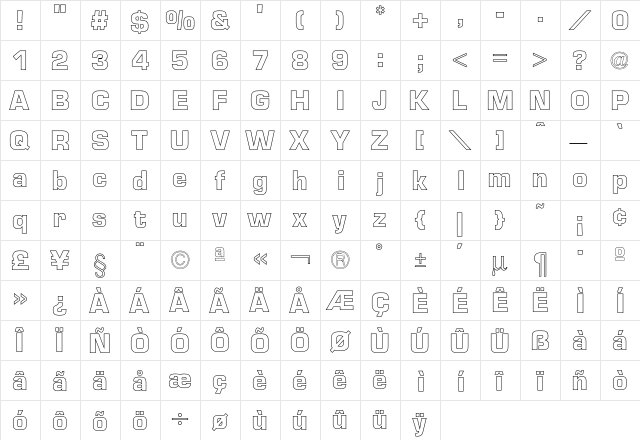 Euro TechnicBoldOutline  glyph index