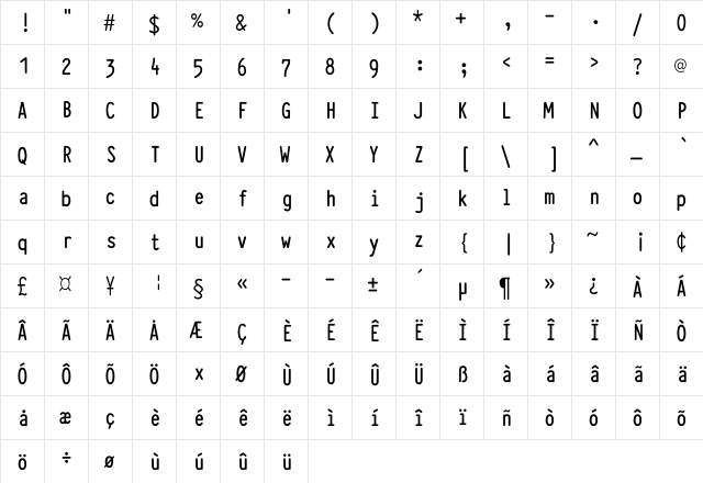 Typewriter_Condensed Bold  glyph index