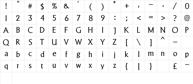 Abuela Regular  glyph index