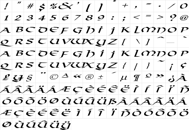 Viking-Normal Ex Italic Regular  glyph index