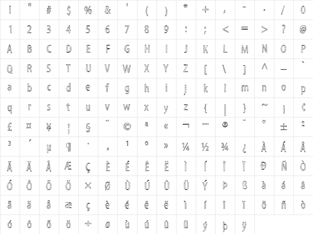 MyriadSketch Roman  glyph index