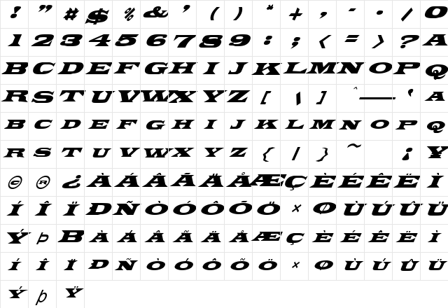 FZ JAZZY 26 ITALIC Normal  glyph index