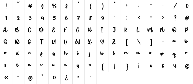 Salty Ocean Regular  glyph index
