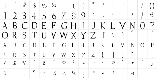 Supernatural Knight Regular  glyph index
