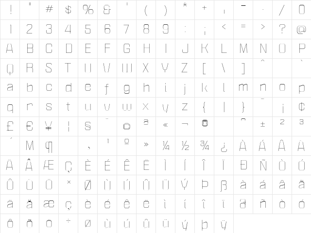Politica XT Light  glyph index