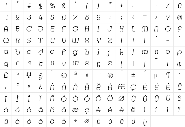 Media-XlightIta Regular  glyph index