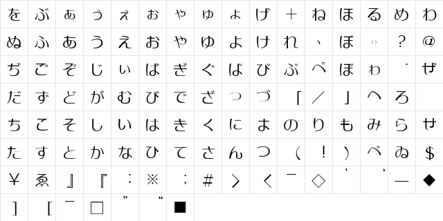 MoonbeamsHiragana Regular  glyph index