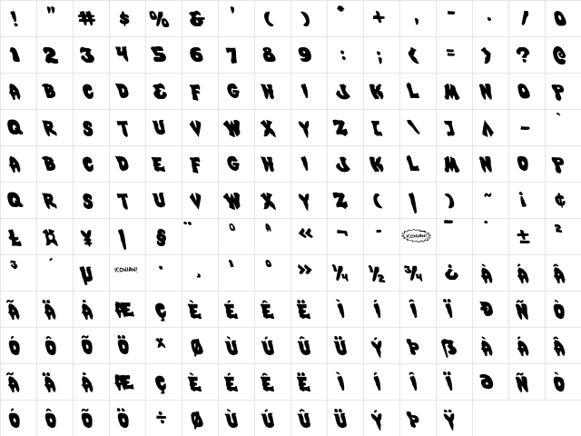 Mystic Singler Leftalic Italic  glyph index